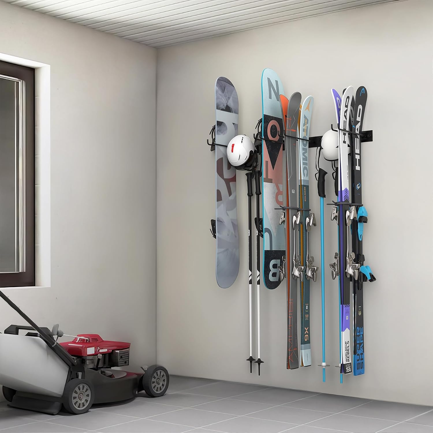 Wall Mounted Ski Rack, Indoor Ski Hangers for Garage | Ski Storage for Home, One-piece Design, Wall Mount Ski Holder