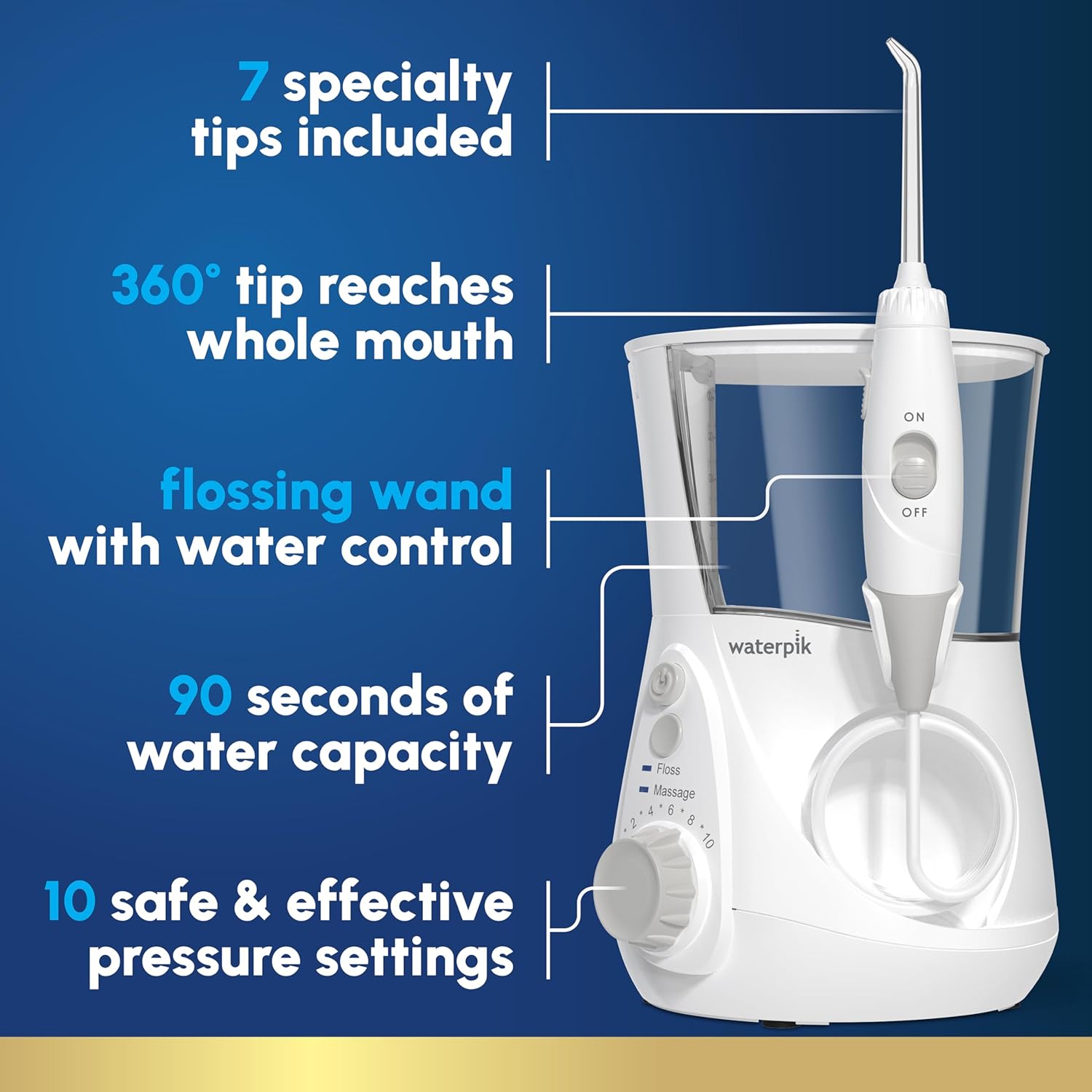 Aquarius Water Flosser For Teeth Cleaning, Gums, Braces, Dental Care, Electric Power With 10 Settings, 7 Tips For