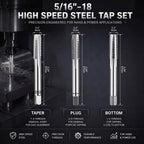 Gisafai 3 Pcs Hss Tap Set Taper Plug and Bottoming Hand Taps, 5/16"-18
