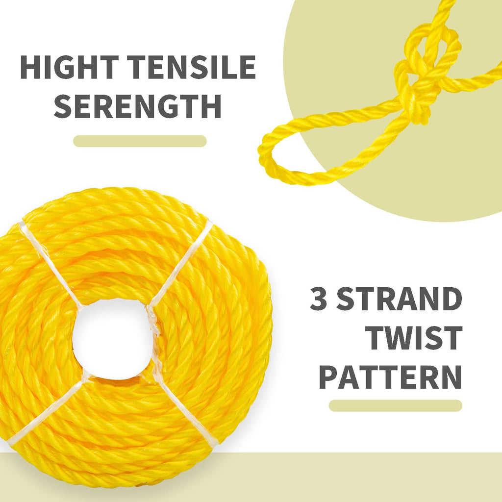1/4 Inch × 50 FT Yellow Twisted Polypropylene Rope
