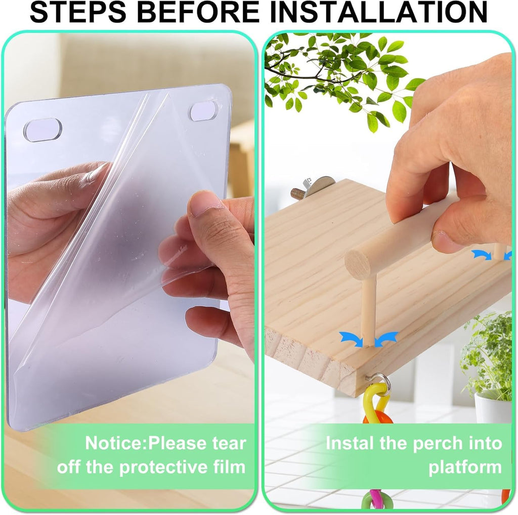 Bird Perch Platform Bird Toys with Bird Mirror Climbing Ladder Swing, Parakeet Cage Accessories - for Cockatiels