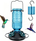 Glass Hummingbird Feeder for Outdoors Hanging, 16 OZ Humming Birds Feeders with 4 Bee Guard Feeding Ports & Built-in