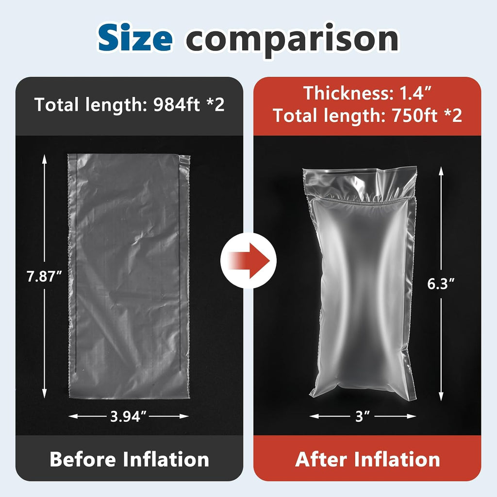 Air Pillow Film 3000pc 4"x 8", 2 Rolls Inflatable Air Bags 20μm Bubble Wrap for Shipping, Packaging, Business Bubble