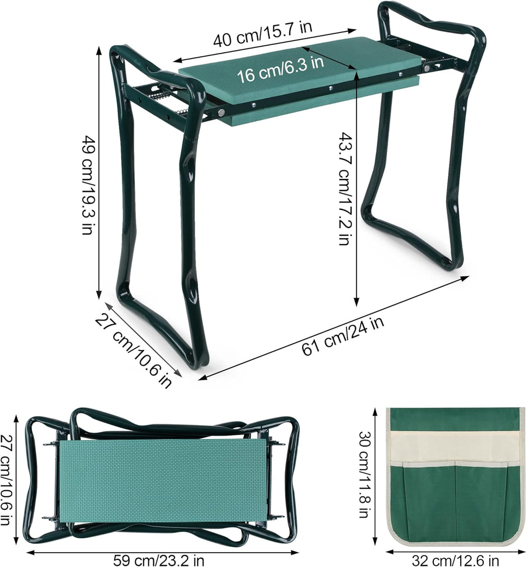 Foldable Garden Kneeler and Seat Heavy Duty Gardening Stool Kneeling Bench with Large Tool Pouch and Wider EVA Foam