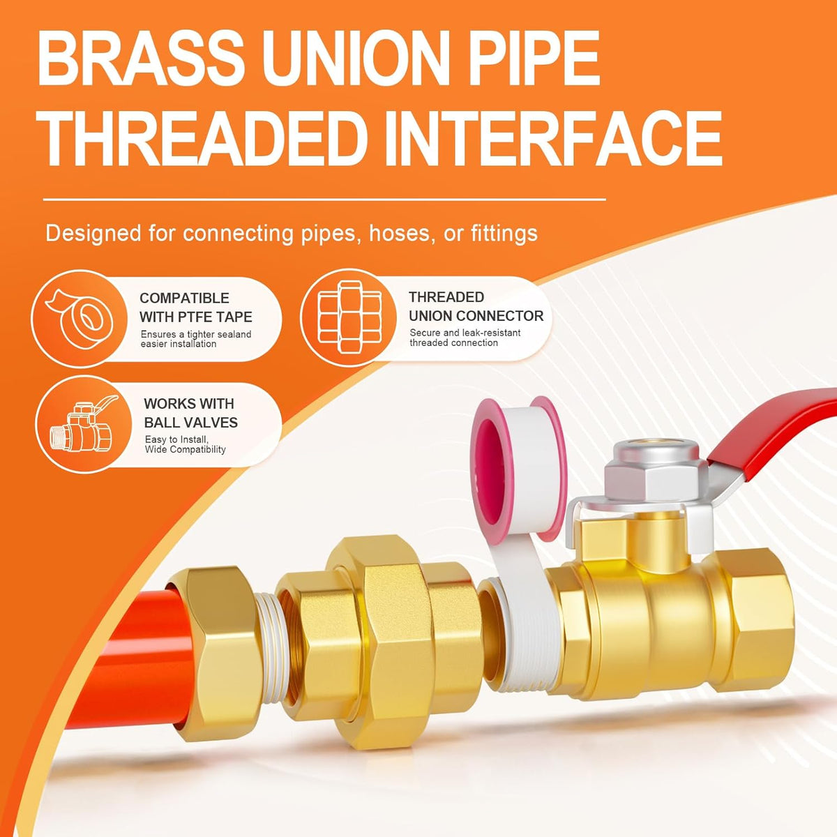 GASHER 2PCS 1/2" FNPT Brass Union Pipe Fitting