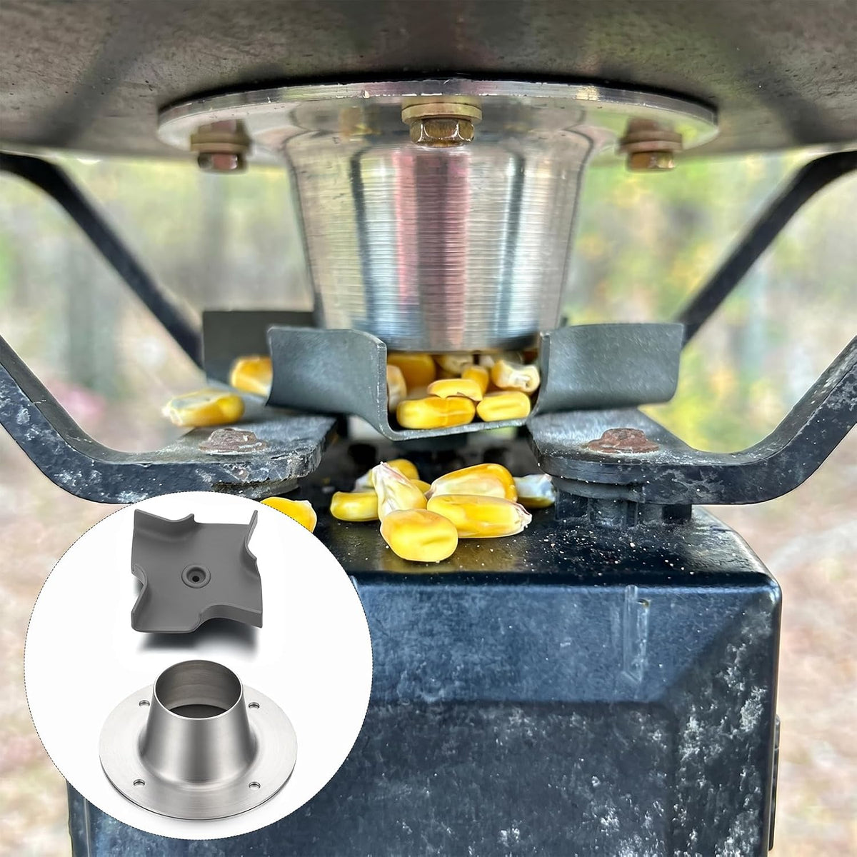 2 Sets Metal Spinner Plate and Funnel Kit 2.25x2.25 Inch Spinner Plate 3.5x1.5 Inch Funnel 4 Outlets Deer Feeder