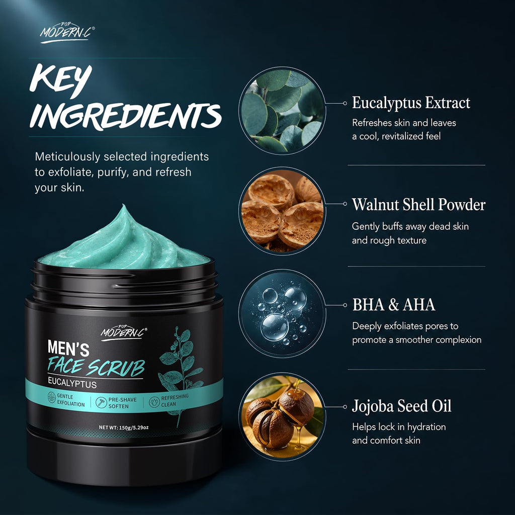 Men's Face Scrub Eucalyptus Exfoliating Facial Scrub for Men Exfoliator