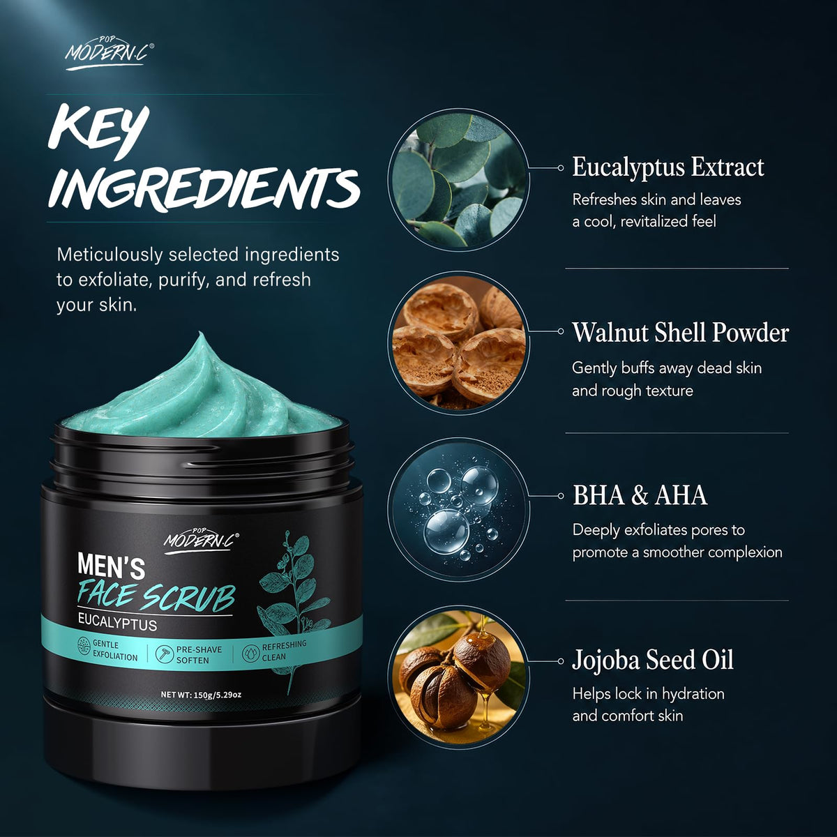 Men's Face Scrub Eucalyptus Exfoliating Facial Scrub for Men Exfoliator