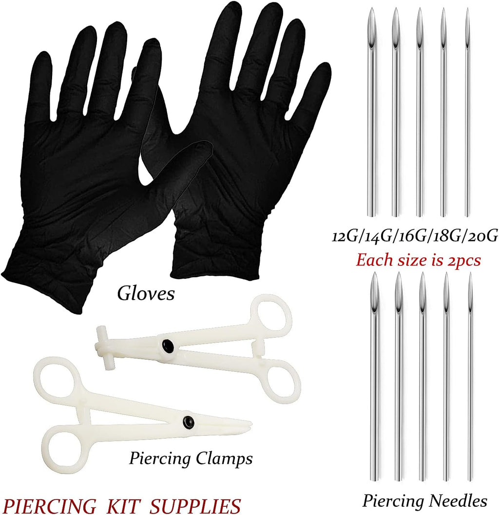 Piercing Kit 316L Surgical Steel Body Jewelry Piercing Kit with 12G 14G 16G 18G 20G Piercing Needles Use for Nose