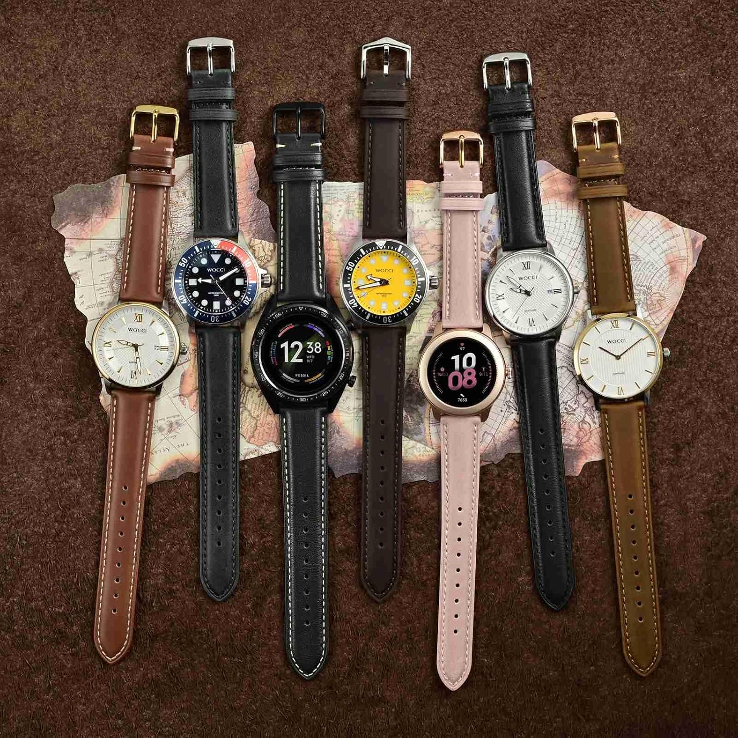 20mm Vintage Leather Watch Band for Men and Women, Gold Buckle (Black)