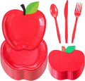 120 Pcs Fall Red Apple Party Paper Plates and Napkins Forks