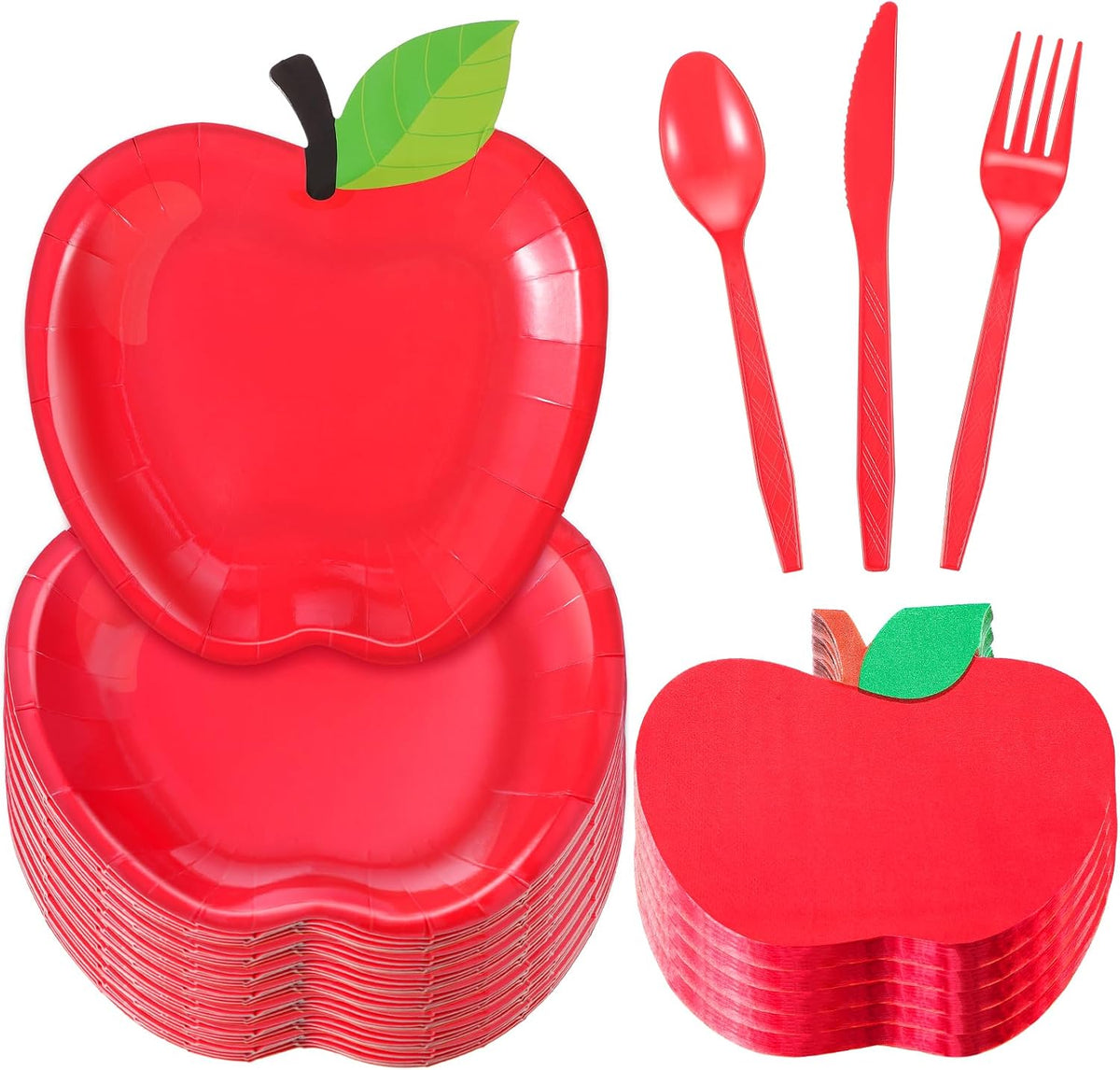 120 Pcs Fall Red Apple Party Paper Plates and Napkins Forks