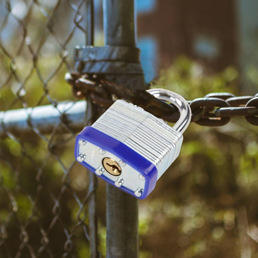 Security Bundle: 3-Pcs 40MM Keyed-Alike Outdoor Padlock (Reinforced Laminated Steel, Uncuttable Shackle, 6 Same Keys)