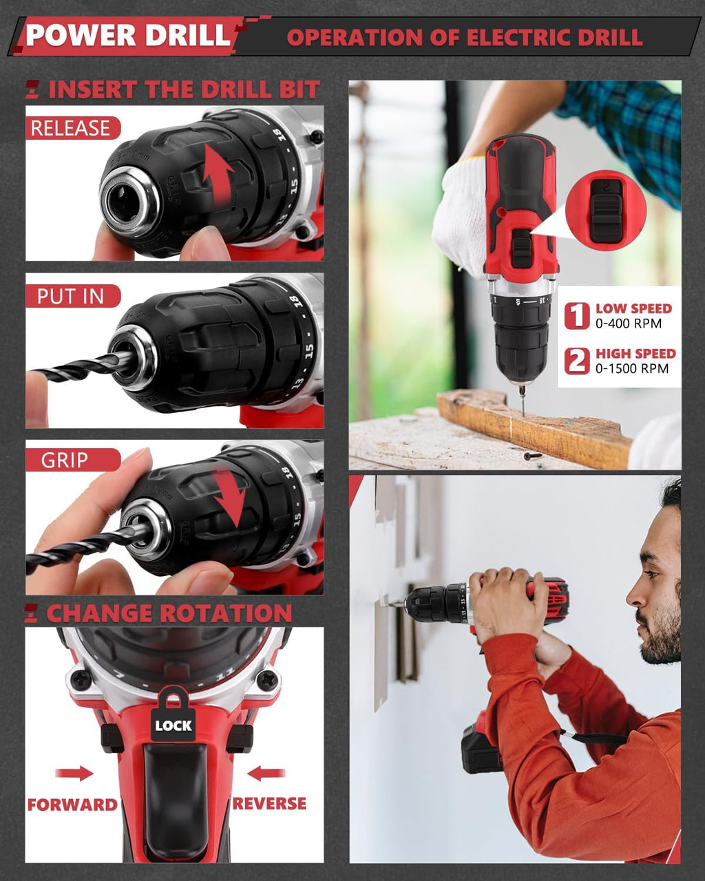 Home Tool Set Kit - 286 PCS Home Auto Repair Tool Kit with Rolling Tool Box, Mechanic Tool Sets with 21V Max Cordless