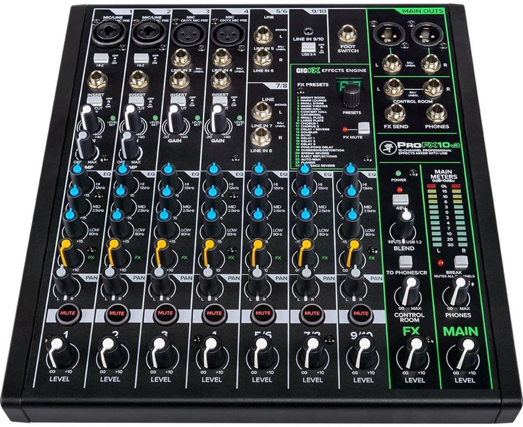 ProFX10v3 10-Channel Professional Analog Mixer with USB, Onyx Mic Preamps and GigFX Effects Engine | Includes Pro