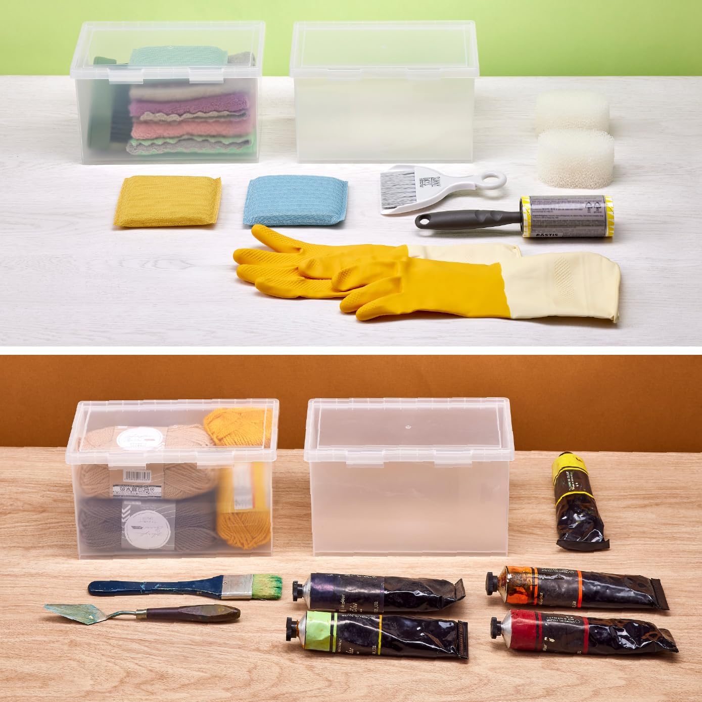 Konnect Storage Containers with Lids, Office Organizer, Clear Plastic Box, Desk and Home Organizer, Labels, 4 Qt, 2 Pack