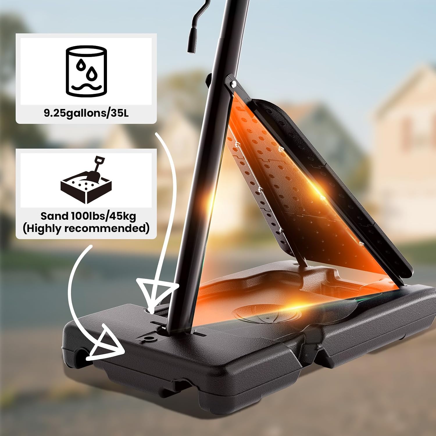 Basketball Hoop, 40&44&48IN Backboard with Portable Wheels | 10FT Hand-Crank Adjustable Basketball Goal System