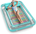 4 in 1 Inflatable Tanning Pool Lounger Float - Sunbathing Lounge Floatie Raft Toys, Water Filled Tanning Bed Mat Pad