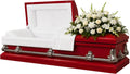 Elegant Orion Series Funeral Casket for Humans - Handcrafted Steel Casket with Luxurious Red Finish & White Crepe