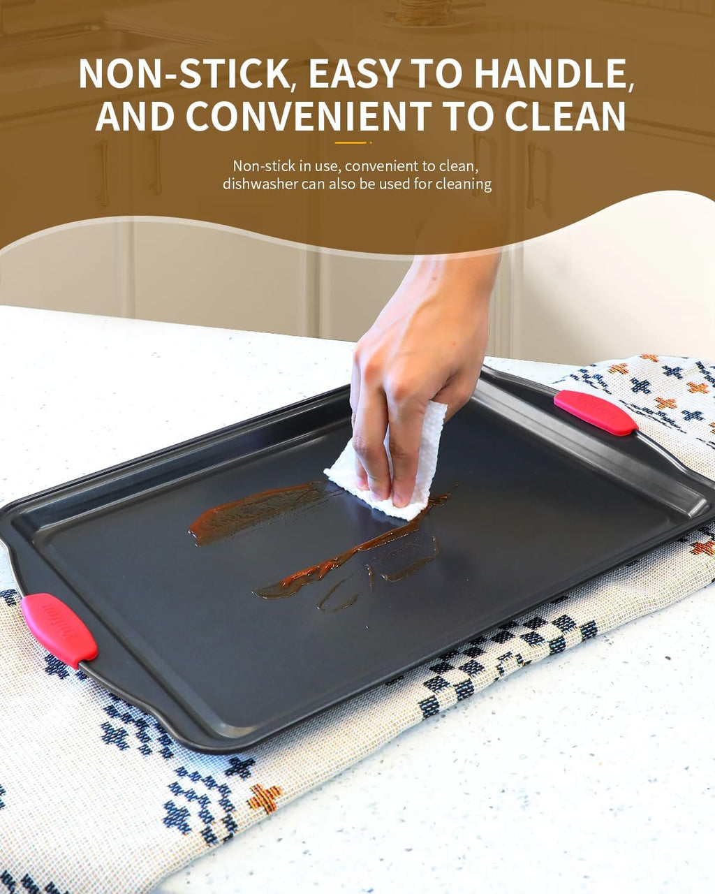 Baking Pans Set with Silicone Handles, 34 PCS Nonstick Bakeware Sets, Oven Pan Set Includes Baking Tray, Cookie