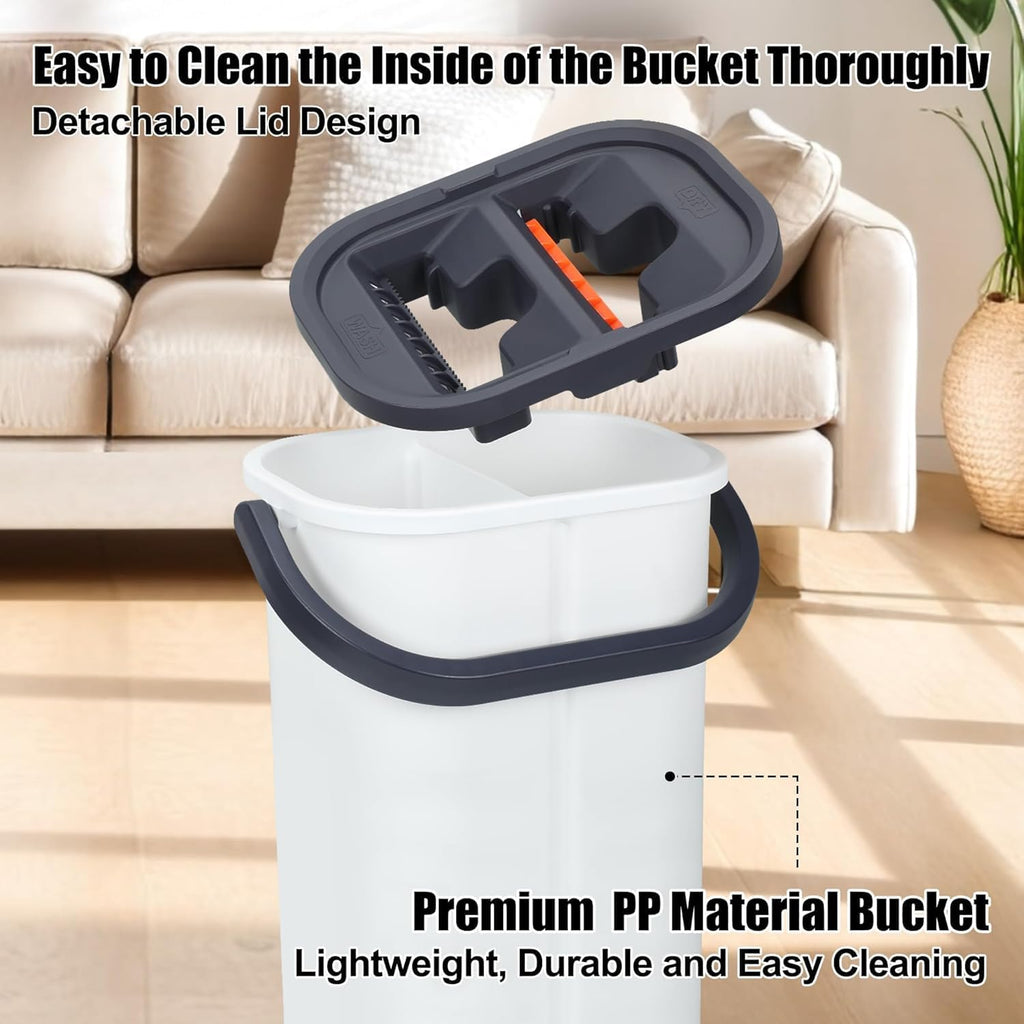 16" Flat Mop and Bucket Set with Wringer, Hands-Free