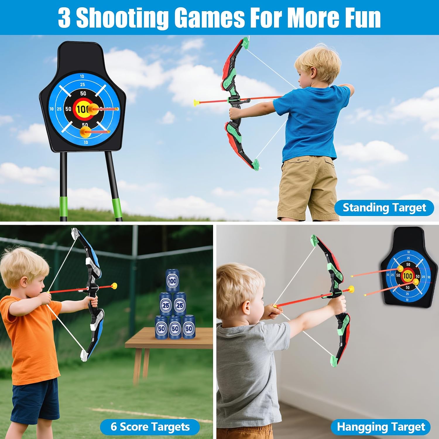 Bow and Arrow for Kids 4 5 6 7 8 with LED Lights-Indoor Outdoor Sport Gifts | Kids Bow and Arrow Set with 24 Suction
