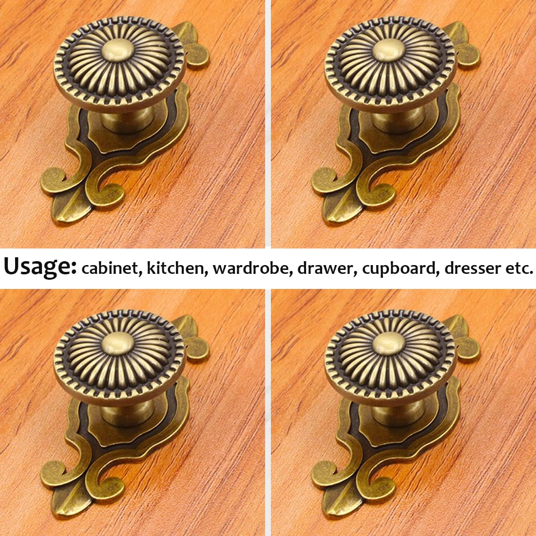 Brass Cabinet Knobs, Vintage Retro Mushroom Drawer Knobs with Backplate, Dresser Pull Handles for