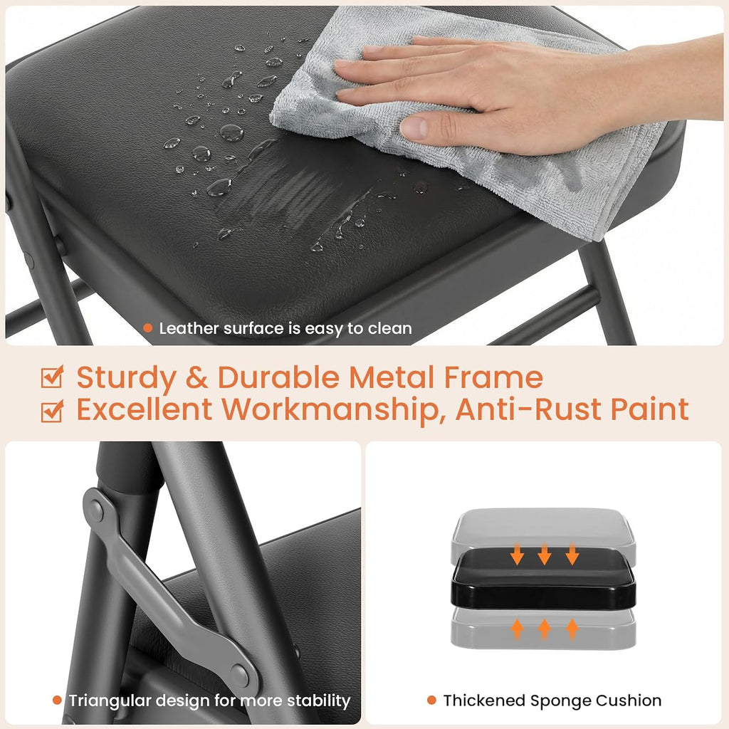 6FT Black Plastic Folding Table Set with 6 Black PU Padded Chairs | Portable Foldable Tables and Chairs for Parties