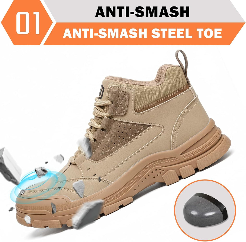 Steel Toe Boots for Men Women – Indestructibl Lightweight Work Boots Steel Toe Safety Shoes Slip Resistant High Top