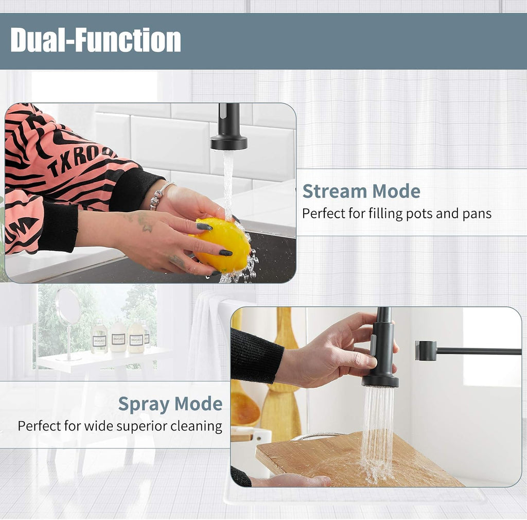 Touchless Kitchen Faucet, Black, with Soap Dispenser and Deck Plate, Motion Sensor Smart Activated Single Handle