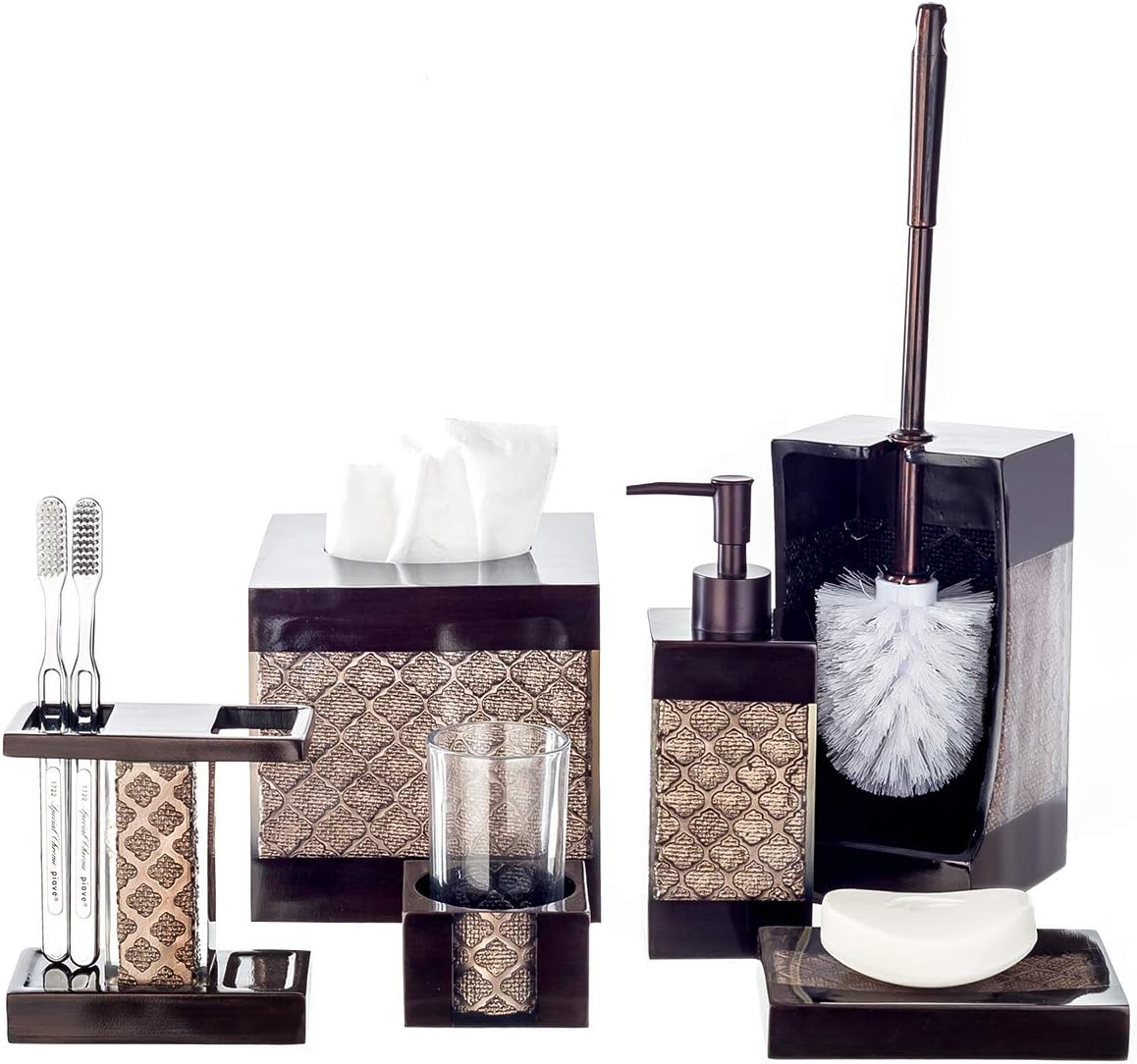 Dahlia Brown 4 Piece Bathroom Accessories Set | Includes Soap Dispenser, Toothbrush Holder, Tumbler Cup & Soap Dish