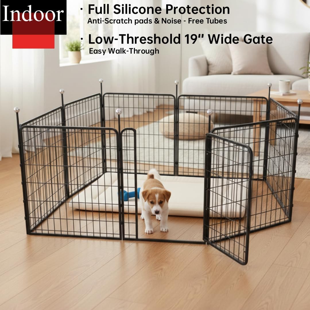 Portable Dog Crates & Playpen, 32'' Metal Pet Pen for Small/Medium Dogs, Easy-Carry Straps, Ideal for Indoor/Outdoor