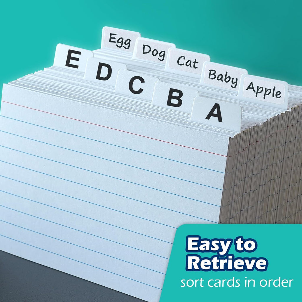 Plastic Index Card Dividers 3x5 Poly Index Card Guides Set with 1/5 Cut Tabs for A-Z Alphabet, 2 Holes Punched