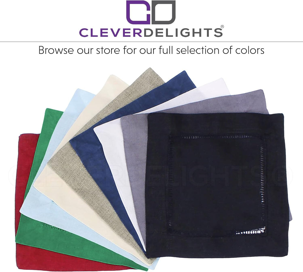6" White Linen Hemstitch Cocktail Napkins - 12 Pack - 100% Linen
