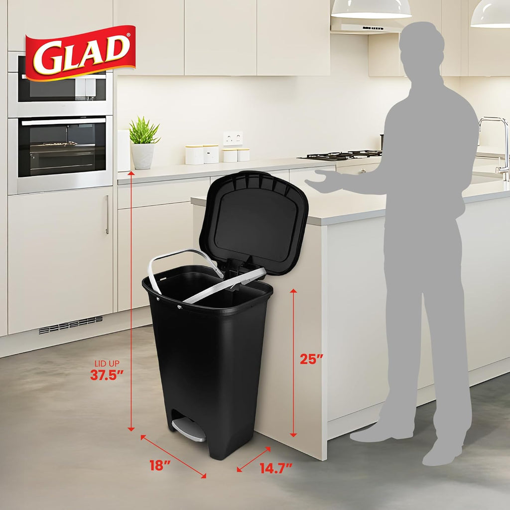 Kitchen Trash Can with Lid, Foot Pedal and Garbage Bag Rings, 13 Gal, Black
