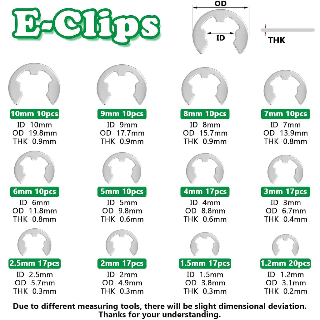 330PCS Snap Rings Kit, E Clips Kit (1.2-10MM) and C Clips Kit (3-14MM)