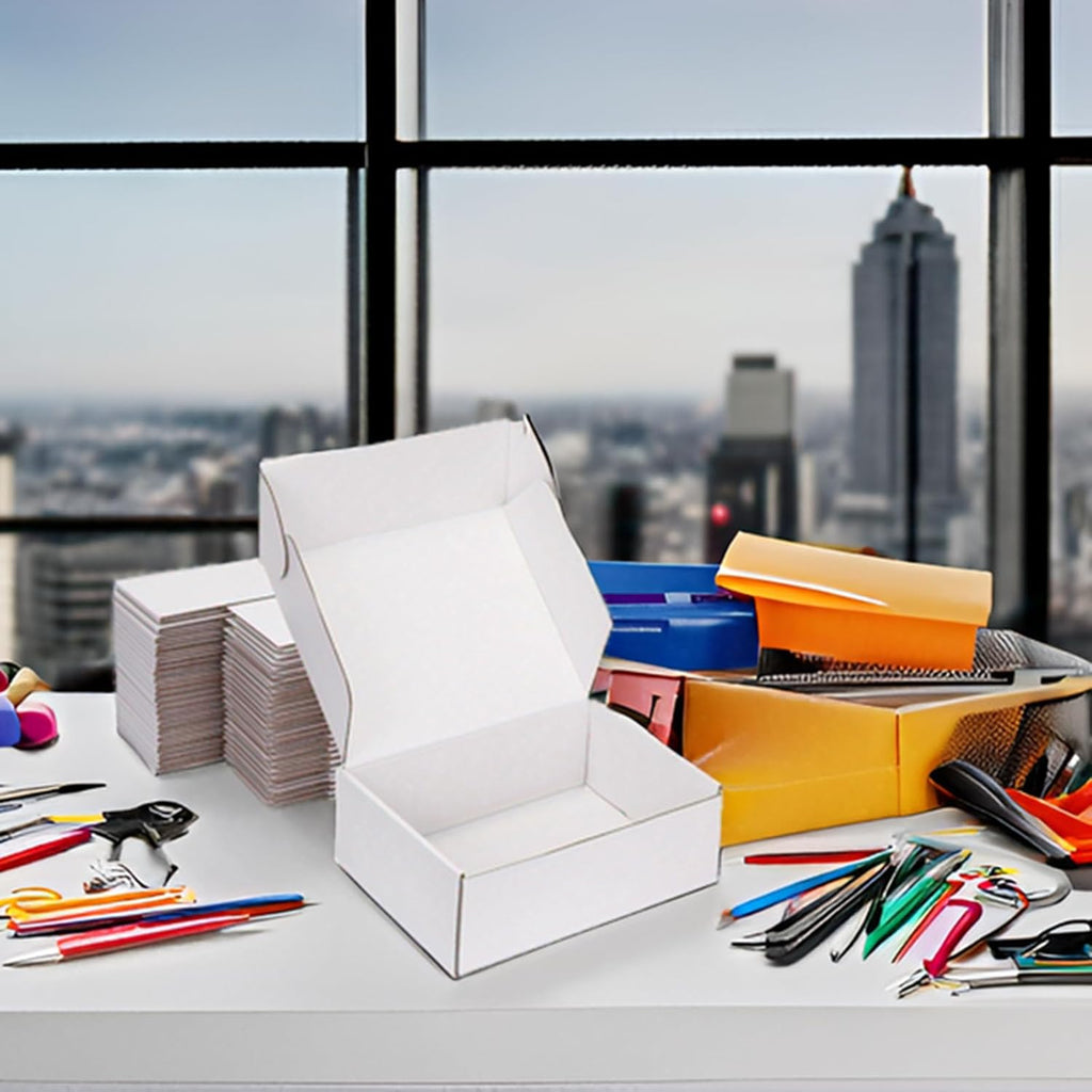8x6x3 White Shipping Boxes for Small Business, Packing, 25 Pack