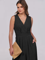 Women's Linen Sleeveless Wrap Jumpsuits