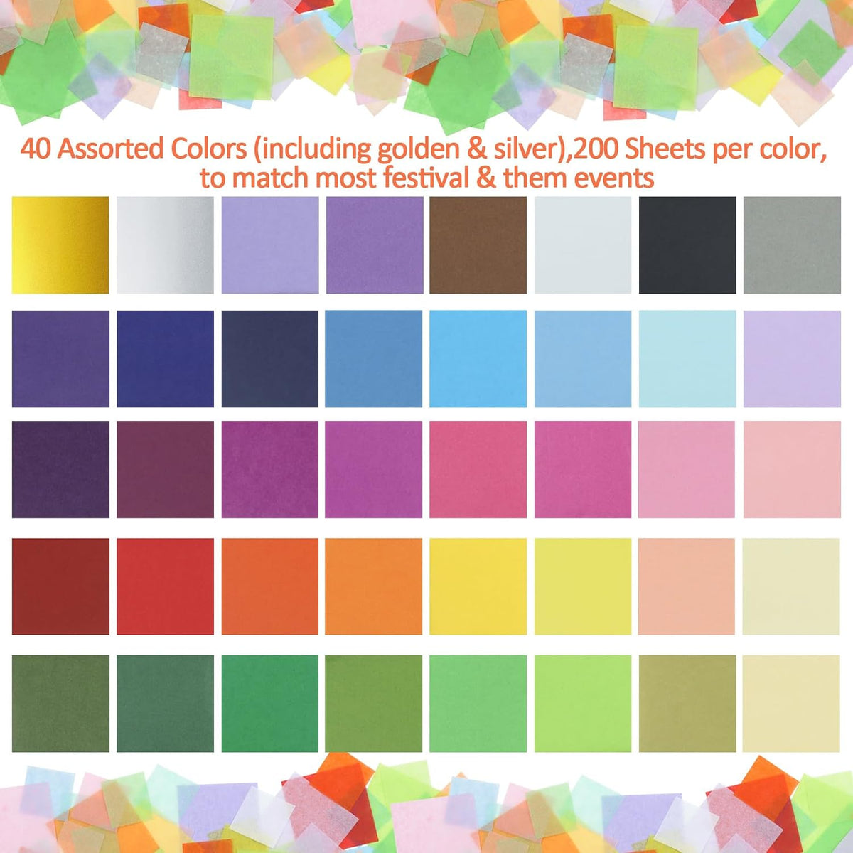 8000 PCS 1 Inch Tissue Paper Squares 40 Assorted Colors