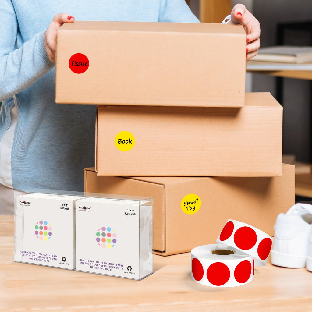 1 Inch Round Adhesive Color-Code Dot Stickers,2Rolls/2000 per Roll dots Label Dispenser Box,Yellow/Red Circle