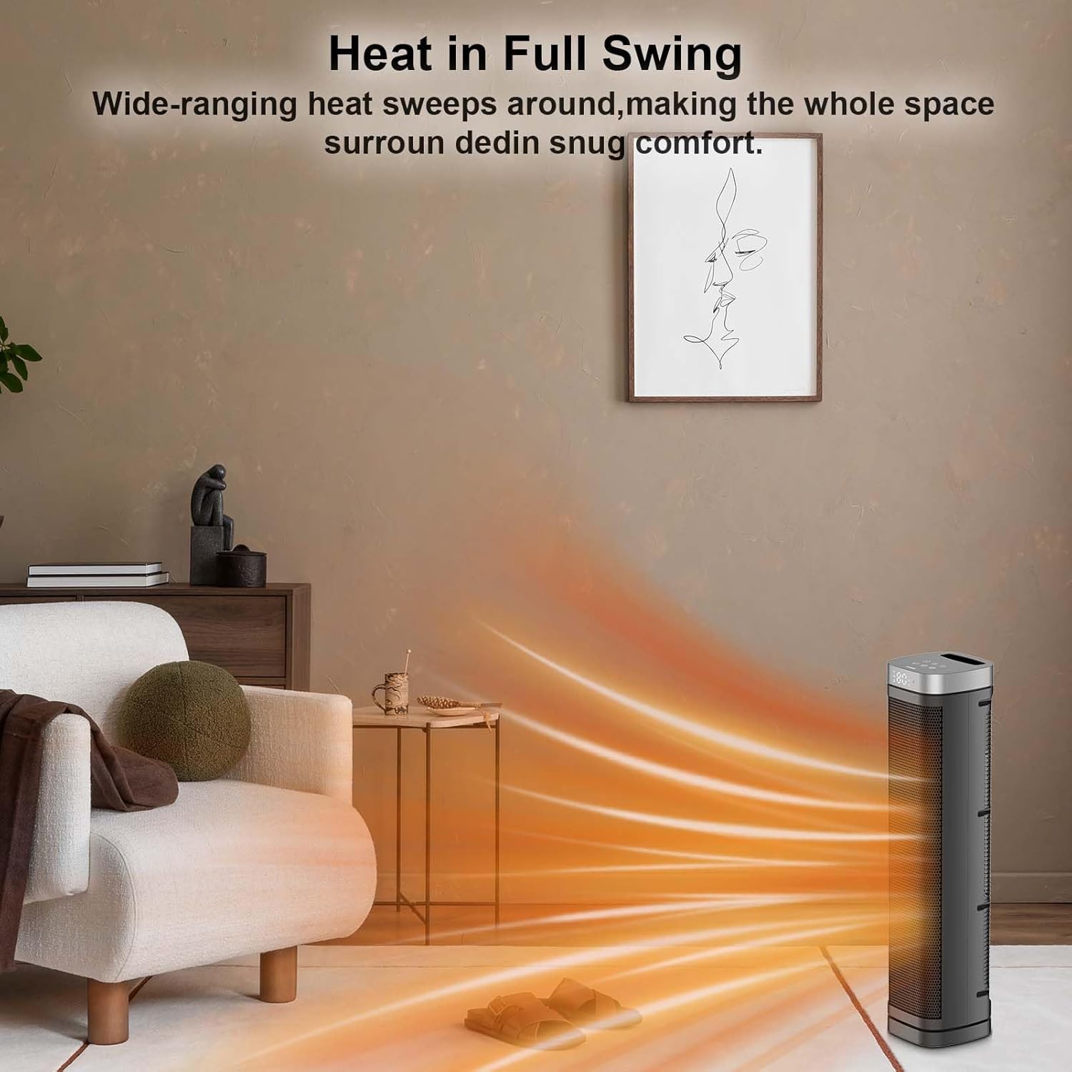 Portable Space Heater, 1500W Ceramic Heating Fan with Thermostat, Remote Control, 3 Heating Modes, 70° Oscillation