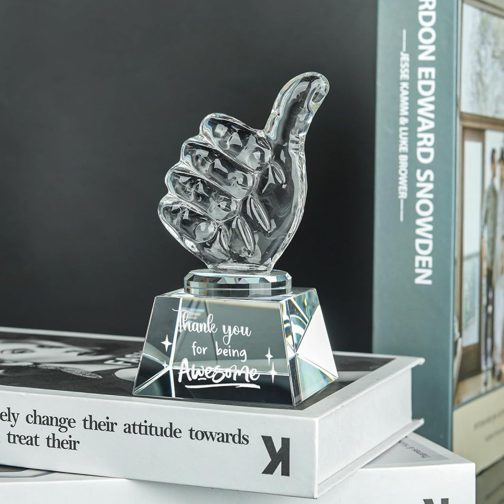 Employee Appreciation Gifts Crystal Awards with Thumbs Up, Thank You for Being Awesome Gifts for Staff, Coworkers