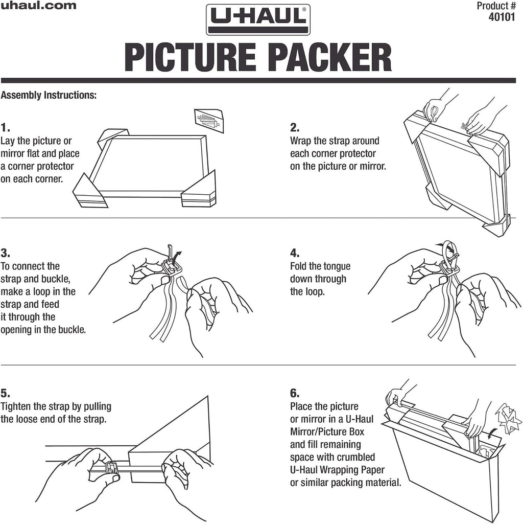 Picture Packer Kit - 4 Corner Protectors for Picture Frames & Mirrors - Includes 17' Securing Strap