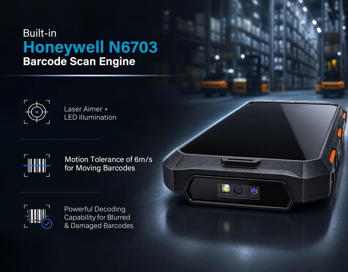 Android 13 Barcode Scanner Handheld Mobile Computer, 5.5-inch Touchscreen PDA Scanner with Integrated Honeywell 1D &