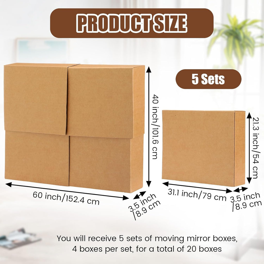 5 Sets 20 Pcs Large TV Picture Mirror Moving Boxes, 60" x 40" x 4"