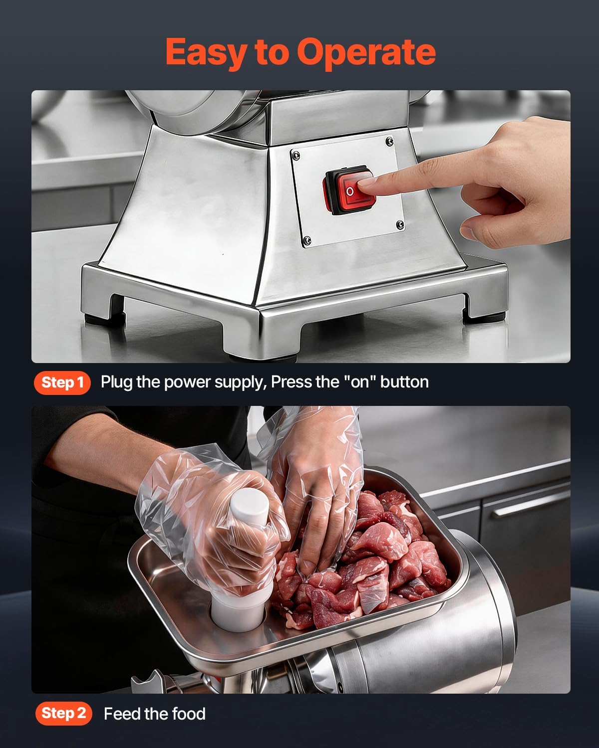 Commercial Meat Grinder, 550LB/h 1100W Electric Meat Mincer, ETL Approved Heavy Duty Industrial Meat Mincer Machine