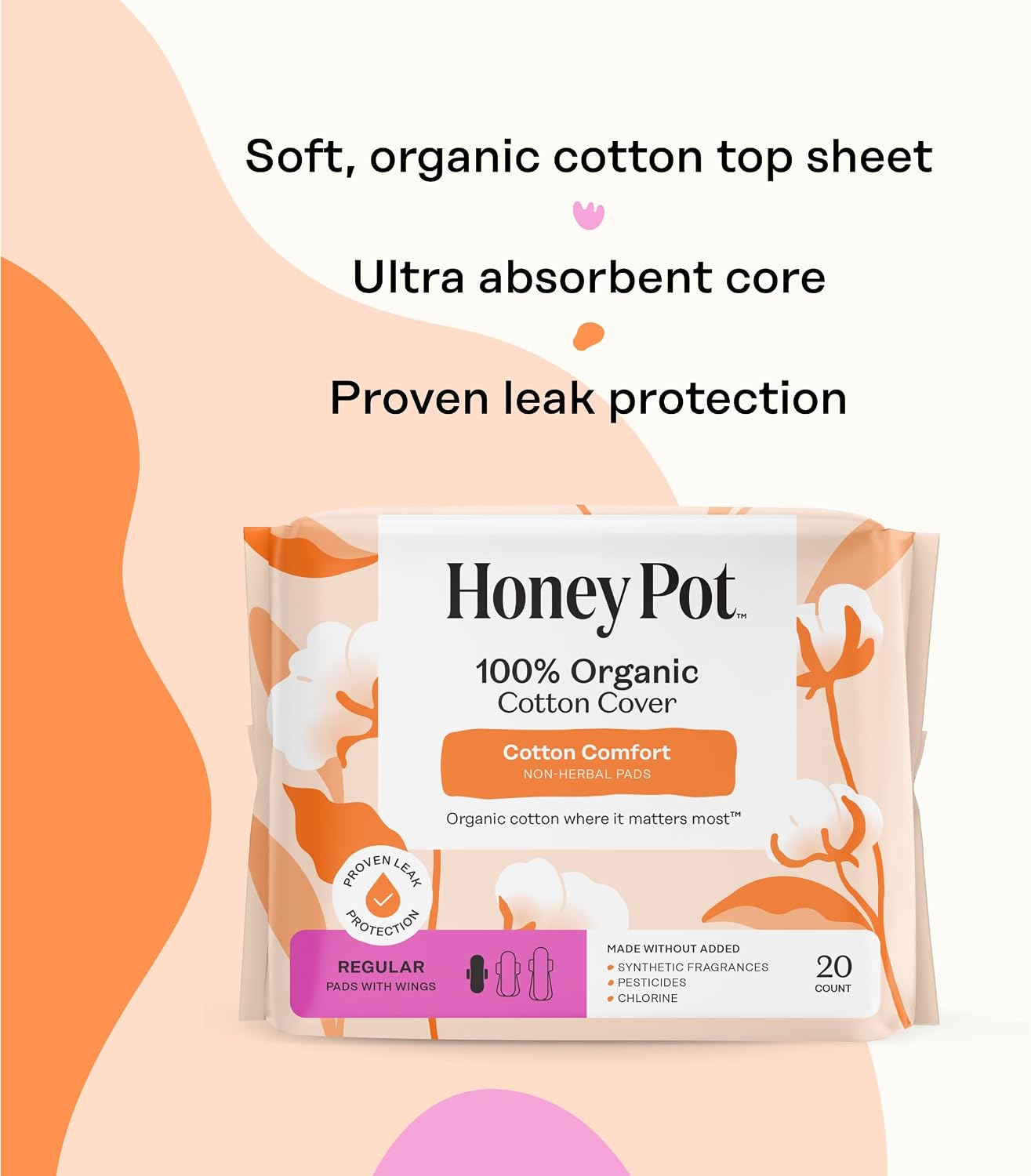 Cotton Comfort - Regular Pads for Women | Non-Herbal - Organic Cotton Cover - Menstrual Pads w/Wings - No Fragrance &