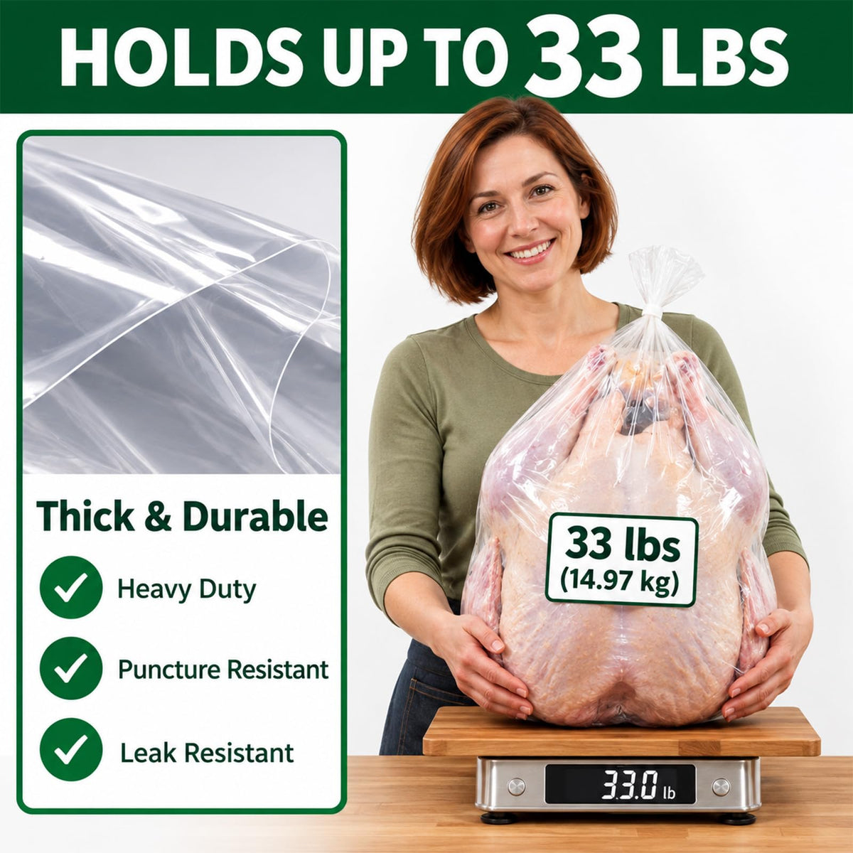 18"x32" Extra Large Turkey Shrink Bag for Freezer, 4.3 Mil, 15pcs