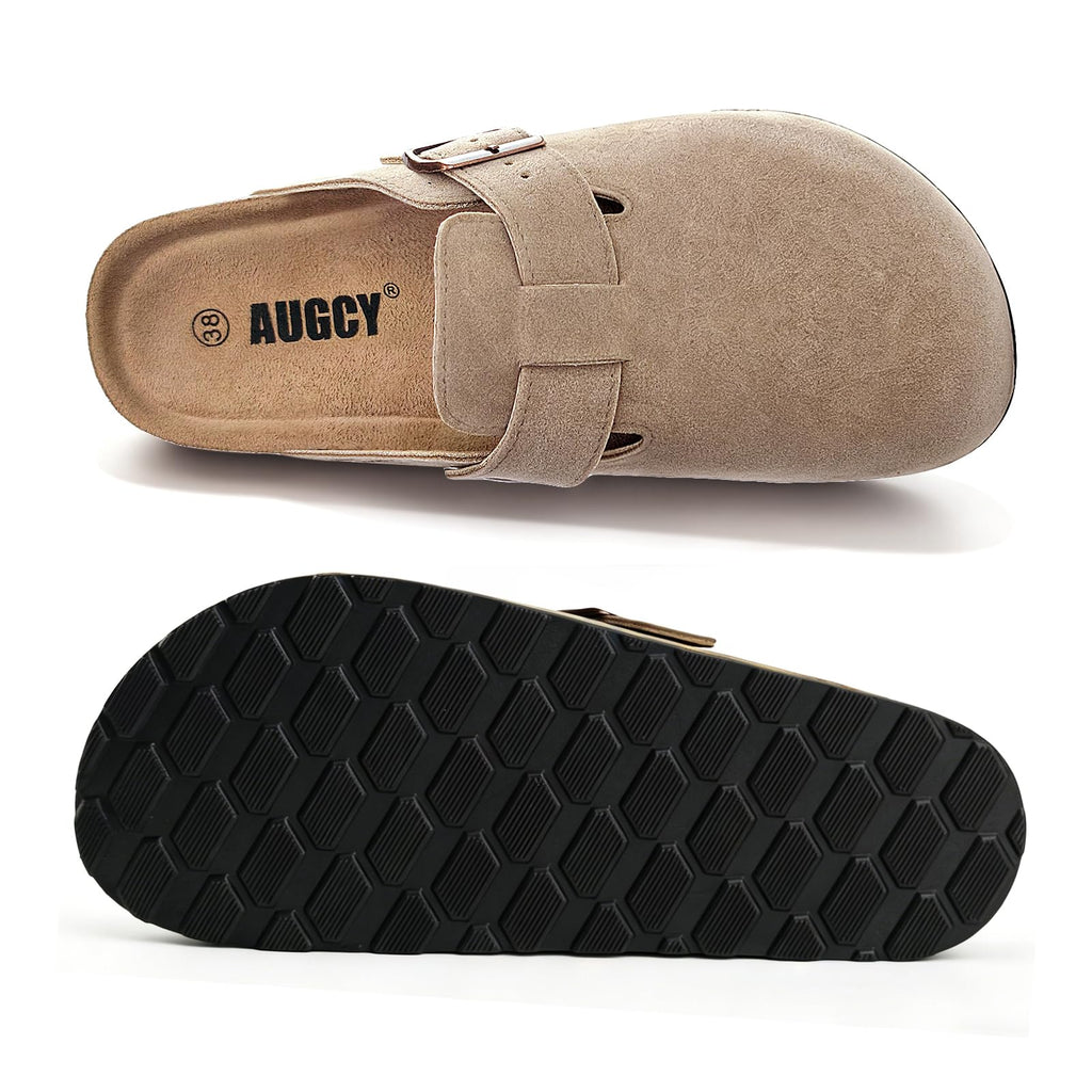 Women's Suede Clogs, Slip-On Mules with Cork Footbed
