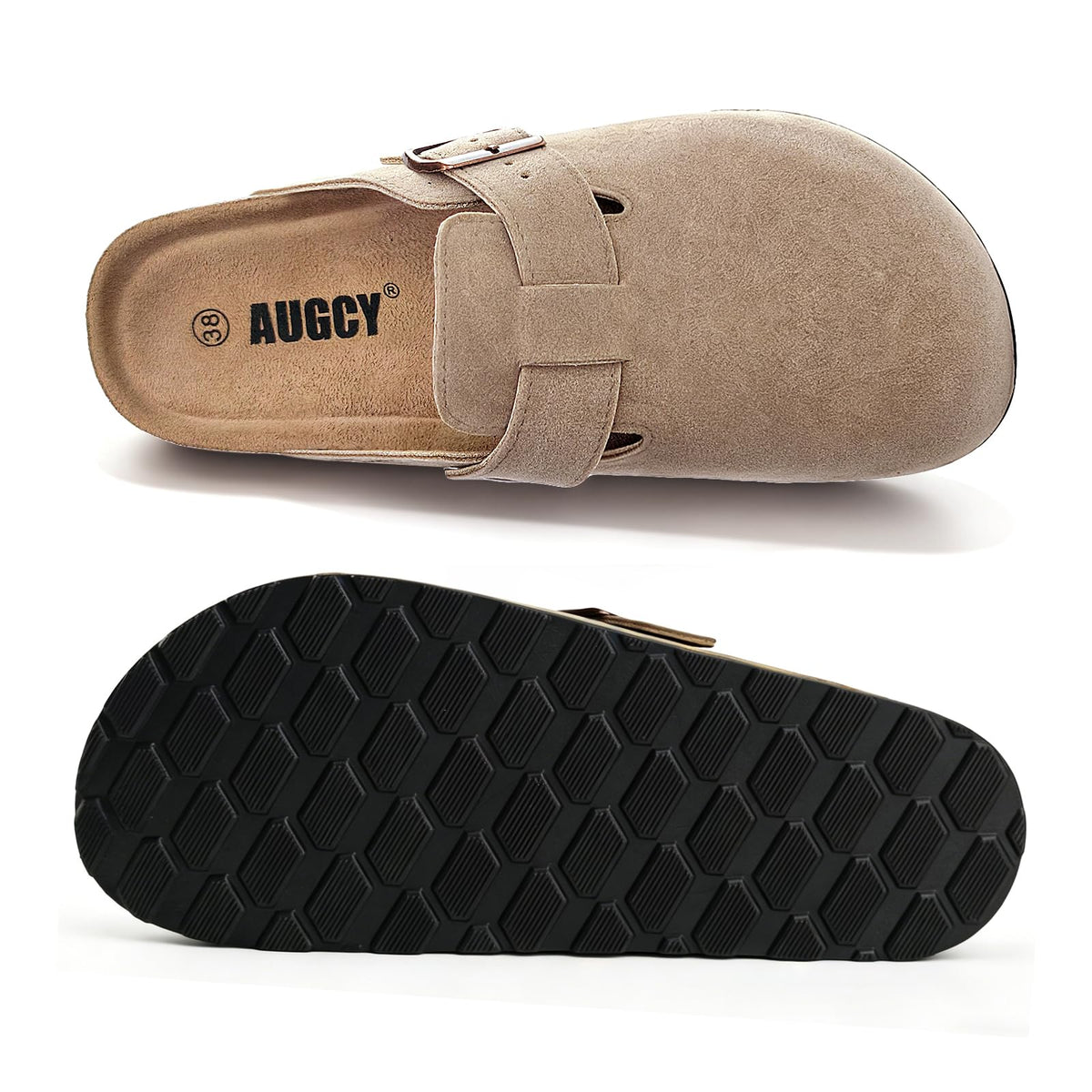 Women's Suede Clogs, Slip-On Mules with Cork Footbed